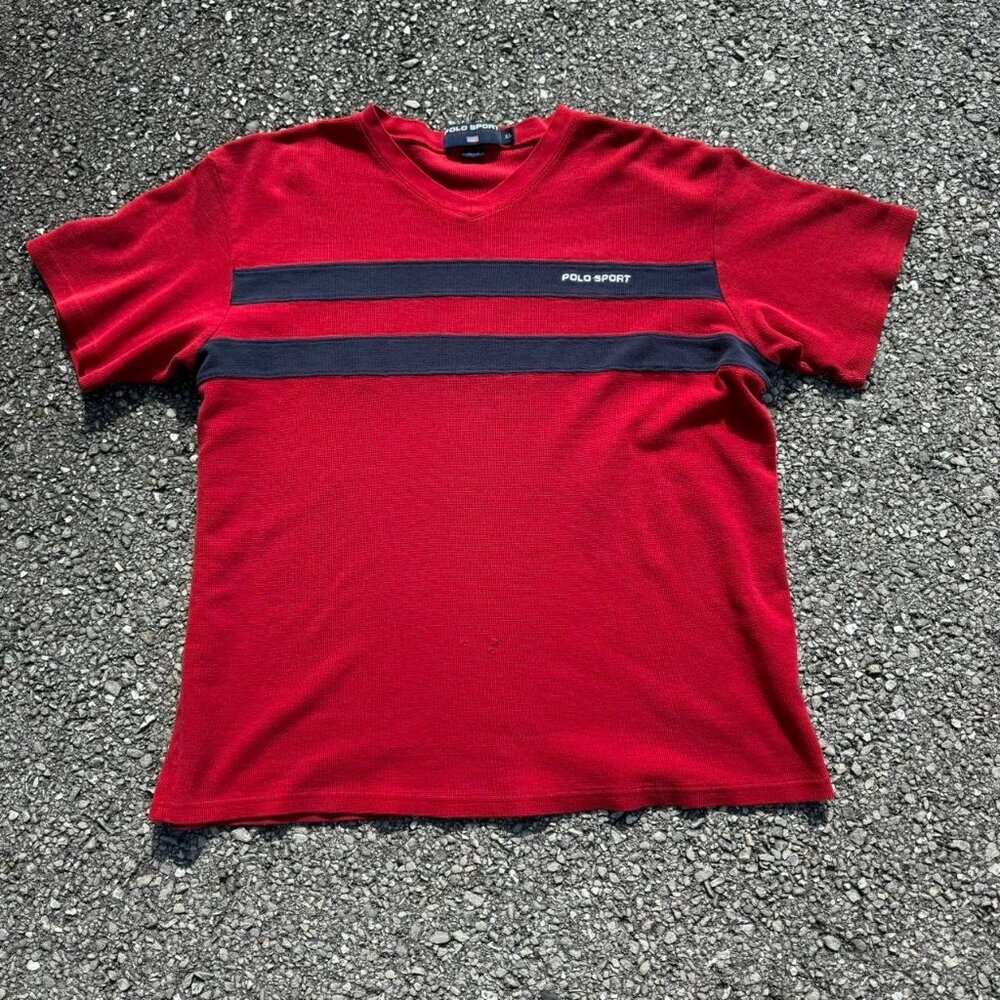 Vintage 2000s Polo Sport‎ Red Navy Striped Shirt
